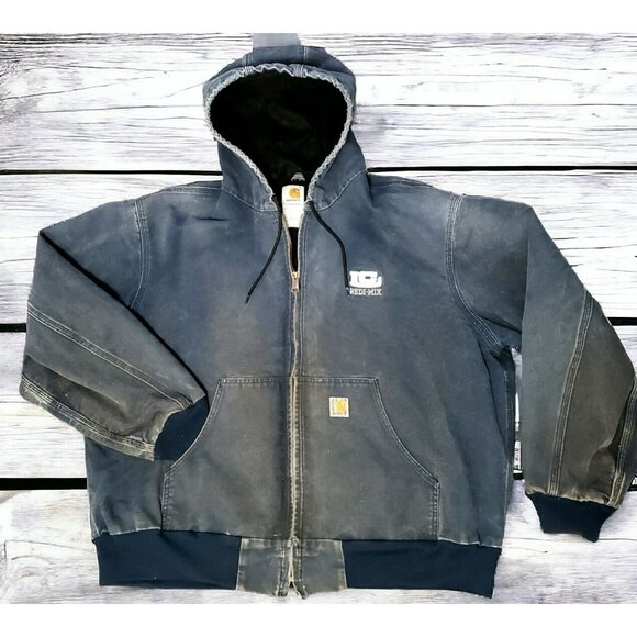 Carhartt Other - VTG Carhartt Duck Thermal Coat Lined Hood Zip Jacket Distressed LOGO  J131 USA